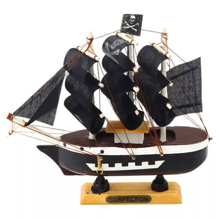 Kolekcionuojamas dekoratyvinis piratų burlaivio modelis, juodas, 16x15cm
