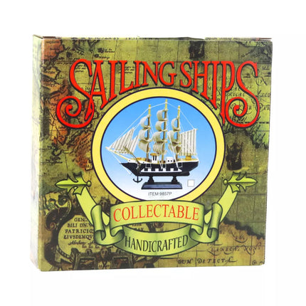 Kolekcinis dekoratyvinis burlaivio modelis, baltas ir mėlynas, 18x17cm