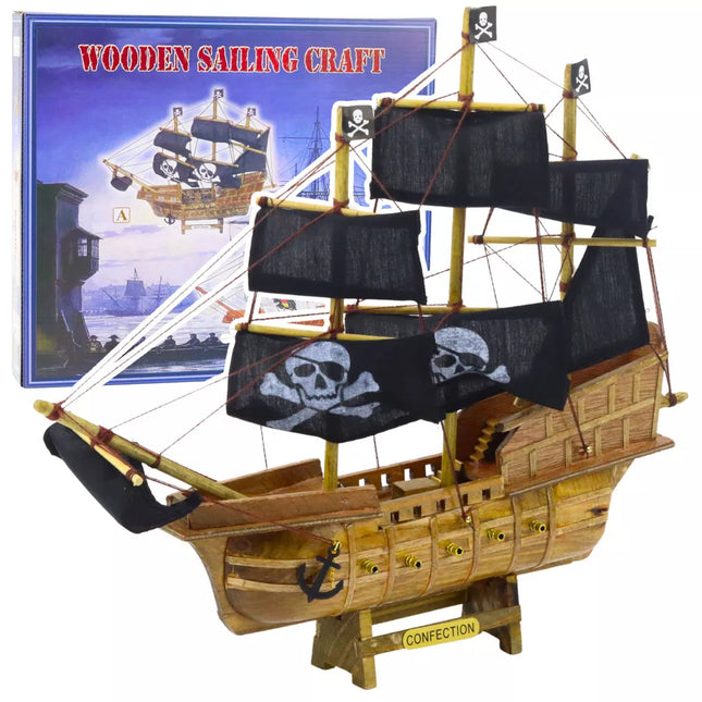Dekoratyvinis kolekcinis juodas piratų burlaivio modelis 33x29cm