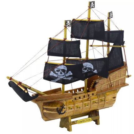 Dekoratyvinis kolekcinis juodas piratų burlaivio modelis 33x29cm