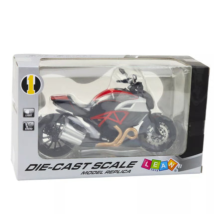 Sportinis motociklas, metalinis, su šviesomis ir garsais, aukso ir raudonos spalvos elementai, 1:12