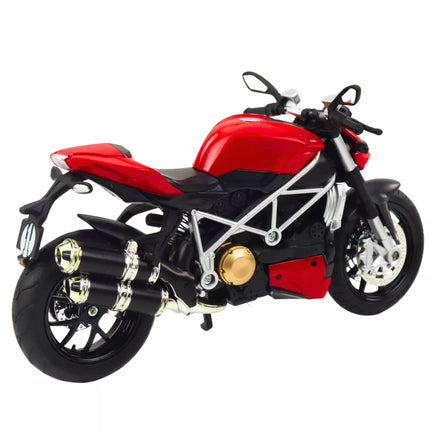 Sportinis motociklas, metalinis, su šviesomis ir garsais, sidabro ir raudonos spalvų elementai, 1:12