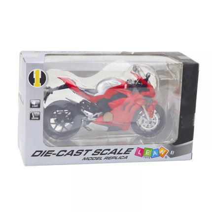 Sportinis motociklas, metalinis, šviesos, garsai, raudonas, 1:12