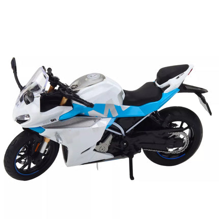 Sportinis motociklas metalinis šviesos garsai baltas mėlynas 1:12