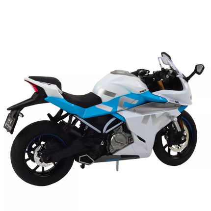 Sportinis motociklas metalinis šviesos garsai baltas mėlynas 1:12