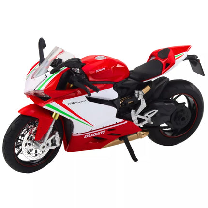 Sportinis motociklas metalinis raudonas baltas šviesos garsai 1:12