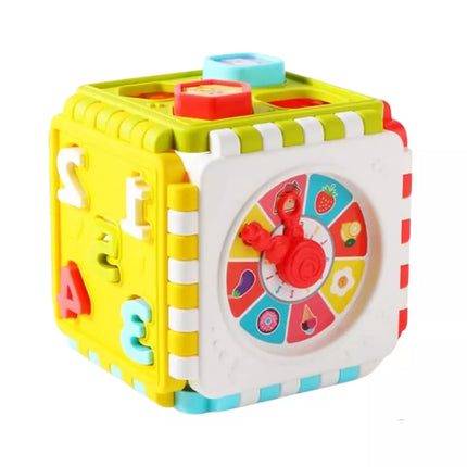 Edukacinis kubas-rūšiuotojas Skaičiai Šablonai Laikrodis Spalvotas