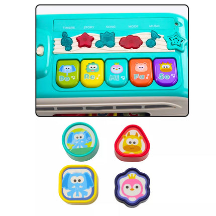 Interaktyvus edukacinis autobusų rūšiuotojas su šviesomis ir garsais, turkio spalvos