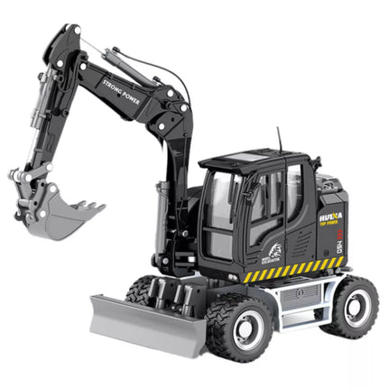 Metalinio ratinio ekskavatoriaus su buldozeriu Huina juodas 1:50
