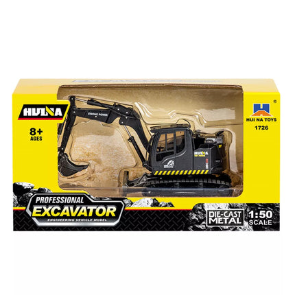 Metalinio ratinio ekskavatoriaus su buldozeriu Huina juodas 1:50