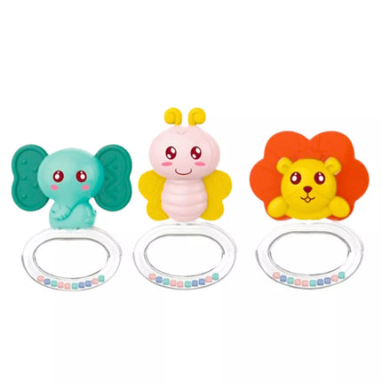 6 barškučių-kramtukų rinkinys kūdikiams su gyvūnėlių motyvais