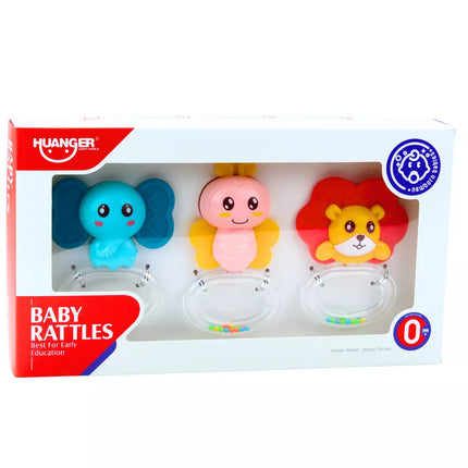 3 kūdikių barškučių-kramtukų gyvūnėlių rinkinys