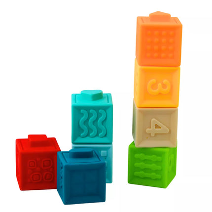 Guminiai sensoriniai edukaciniai kaladėlės mažyliams, su skaičiais, gyvūnais ir raštais, 8 vnt.