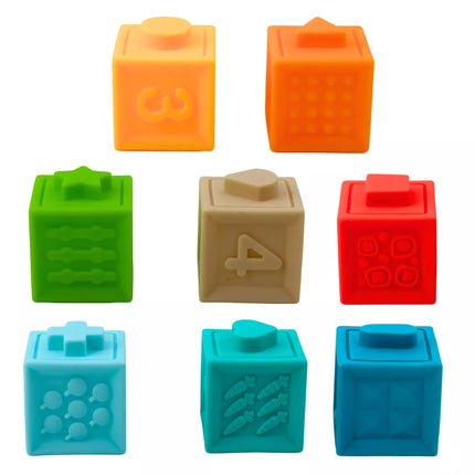 Guminiai sensoriniai edukaciniai kaladėlės mažyliams, su skaičiais, gyvūnais ir raštais, 8 vnt.