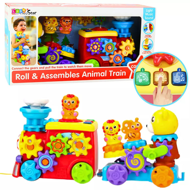 Interaktyvus muzikinis traukinukas kūdikiams Meškiukas Pavaros Spalvingas