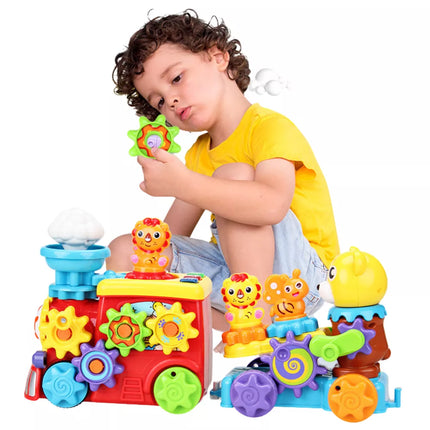 Interaktyvus muzikinis traukinukas kūdikiams Meškiukas Pavaros Spalvingas