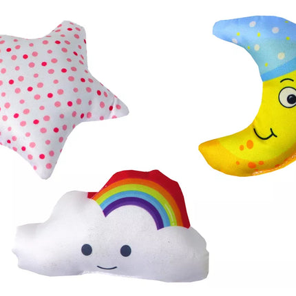 Maitinamas baterijomis kūdikio lovytės mobiliukas su universaliu spaustuku ir minkštais pakabukais, rožinis