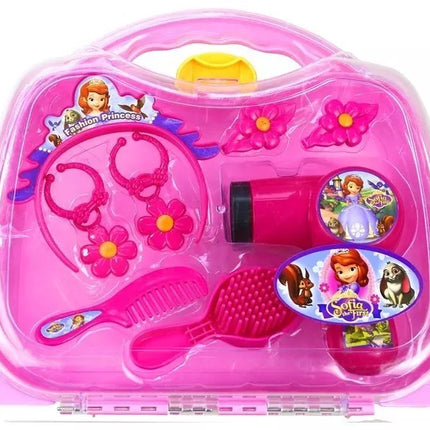 Rinkinys "Princesė lagaminėlyje" - Plaukų džiovintuvas, Auskarai, Galvos juosta, Rožinis