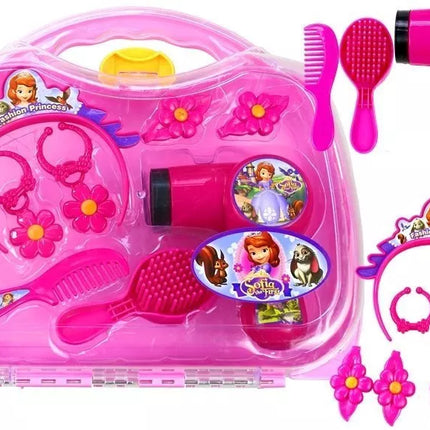 Rinkinys "Princesė lagaminėlyje" - Plaukų džiovintuvas, Auskarai, Galvos juosta, Rožinis