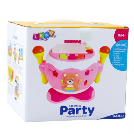 Muzikinis interaktyvus būgnas kūdikiams, su šviesomis ir garsais, rožinis