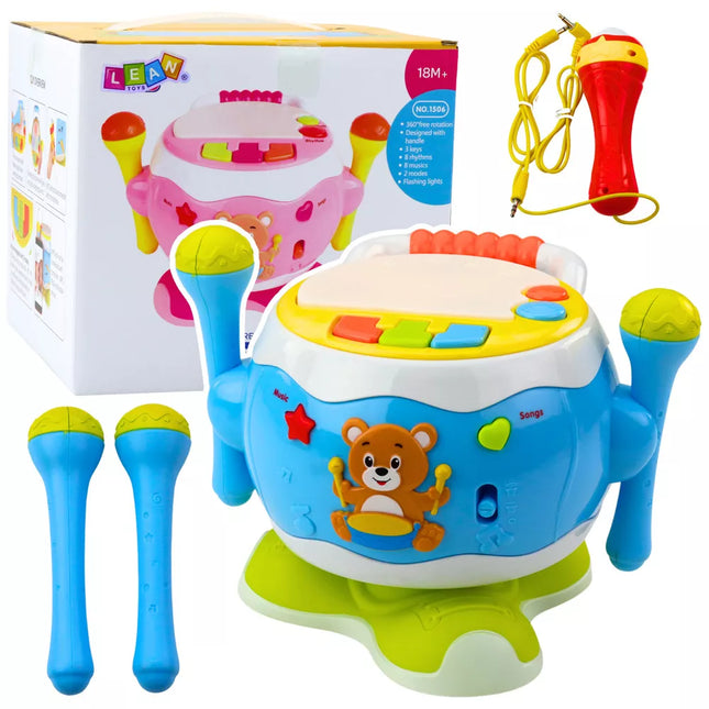 Būgnas vaikams, muzikinis interaktyvus, šviesos ir garsai, mėlynas