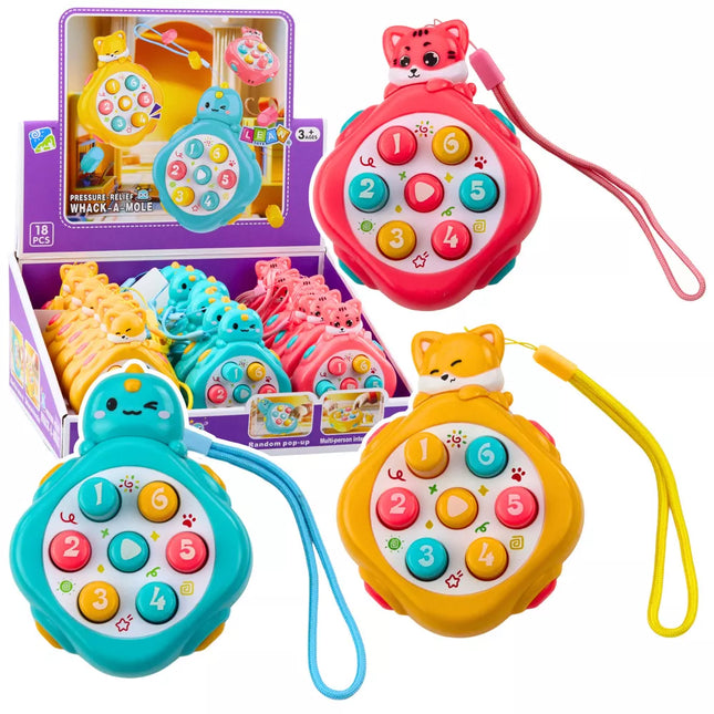 Mini "Whack-A-Mole" įgūdžių žaidimas, gyvūnai, skaičiai, spalvų mišinys