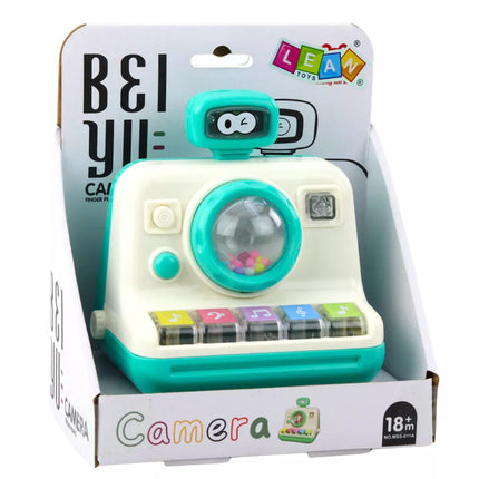 Interaktyvus pianinas-barškutis su kamera, šviesomis ir garsais, baltos ir žalios spalvos