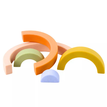 Vaivorykštinis galvosūkis mažyliams, pasteliniai guminiai kaladėlės, 5 vnt.