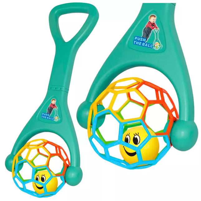 Stumdukas su elastingu kamuoliuku barškančiu turkio spalvos kamuoliuku