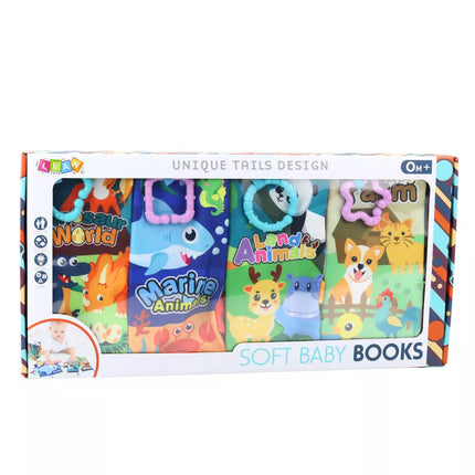 Minkštų spalvingų edukacinių sensorinių knygelių rinkinys kūdikiams, 4 vnt.