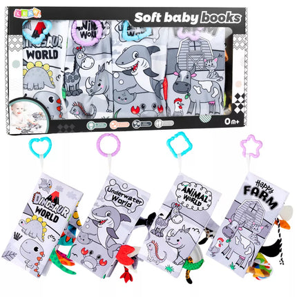 Minkštų edukacinių sensorinių knygelių rinkinys kūdikiams, 4 vnt.