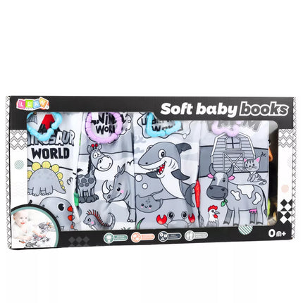 Minkštų edukacinių sensorinių knygelių rinkinys kūdikiams, 4 vnt.