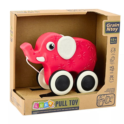 Traukiamas žaislinis dramblys su virvele, barškutis, ekologiškas, raudonas