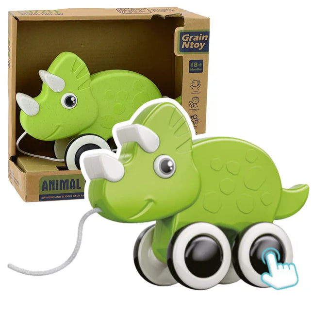 Dinozauras traukiamas žaislas su girgždesiu, ekologiškas