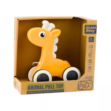 Žirafa traukiama žaislinė girgždanti ekologiška geltona