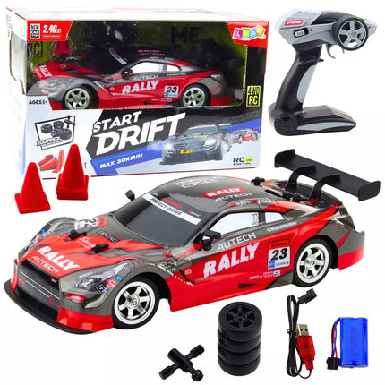 Driftinis RC automobilis raudonas juodas 30 km/h 1:16