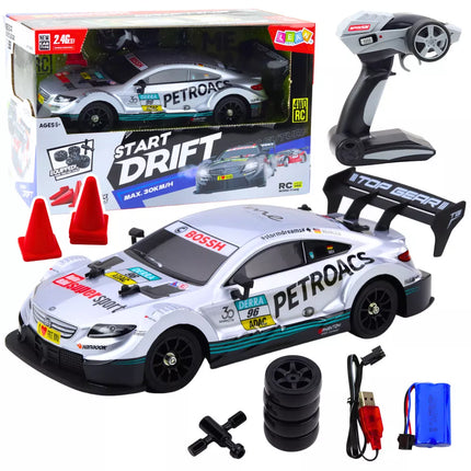 Driftinis RC automobilis sidabrinis 30km/h 1:16