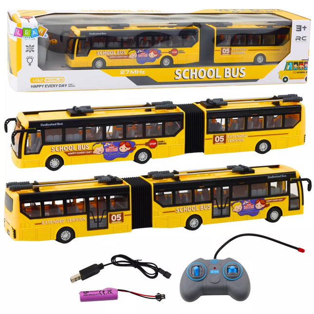 RC 1:32 Geltonas artikuliuotas nuotoliniu būdu valdomas troleibusas mokyklinis autobusas