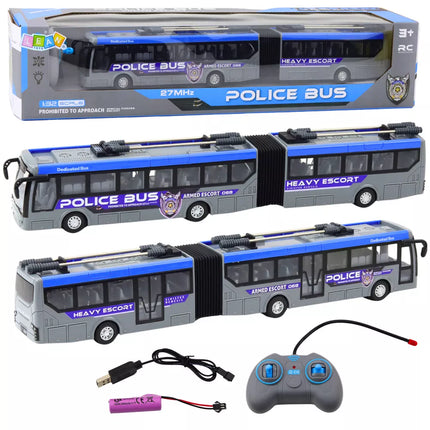 RC Policijos Artikuliuotas Autobusas Nuotoliniu Būdu Valdomas Šviesos Pilkas 1:32