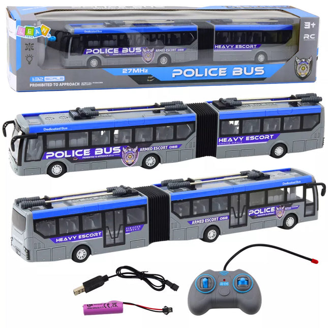 RC Policijos Artikuliuotas Autobusas Nuotoliniu Būdu Valdomas Šviesos Pilkas 1:32