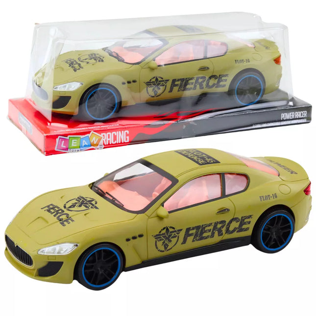 Sportinio automobilio lenktynės, galinių ratų pavara, smėlio spalvos chaki