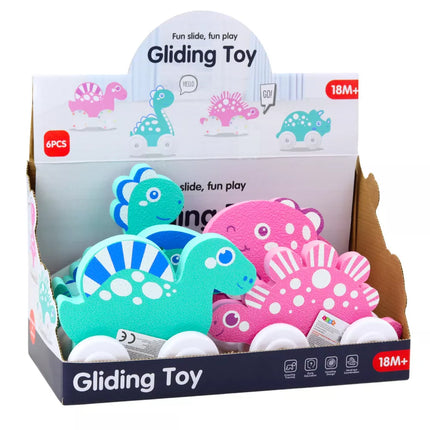 Dinozauras ant ratų EVA putos mažyliams, rožinės ir mėlynos spalvos mišinys