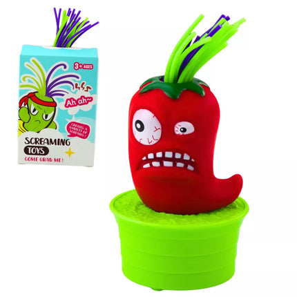 Šaukiančios daržovės interaktyvios figūrėlės su spalvotais plaukais