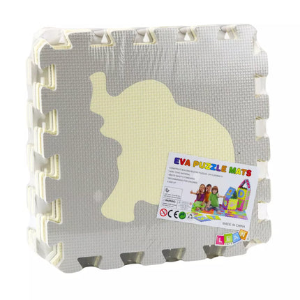 Minkšti dėlionės edukacinis kilimėlis Gyvūnai EVA putplastis, smėlio spalvos, pilkos, 9 vnt.