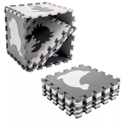 Minkštas dėlionės edukacinis kilimėlis Dinosaurs EVA putplastis, smėlio, pilkos spalvos, 9 vnt.