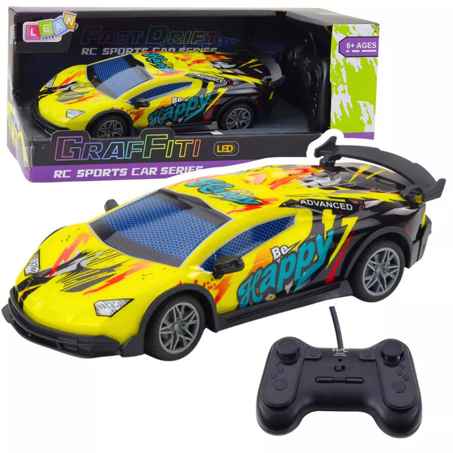 RC sportinis automobilis su LED žibintais, geltonas, 1:22