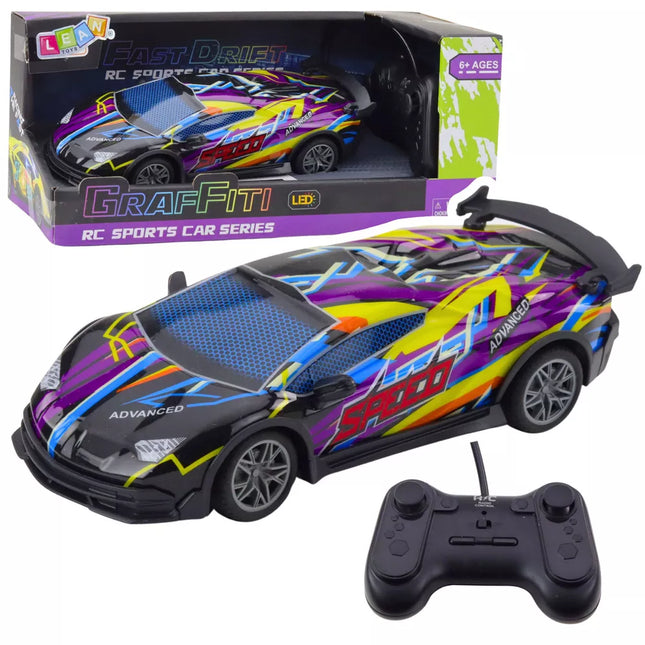 RC nuotolinio valdymo sportinis automobilis su LED šviesomis, violetinės spalvos, mastelis 1:22