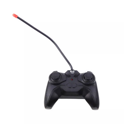 RC lenktynių automobilis su šviečiančiu kėbulu, mėlynas ir geltonas