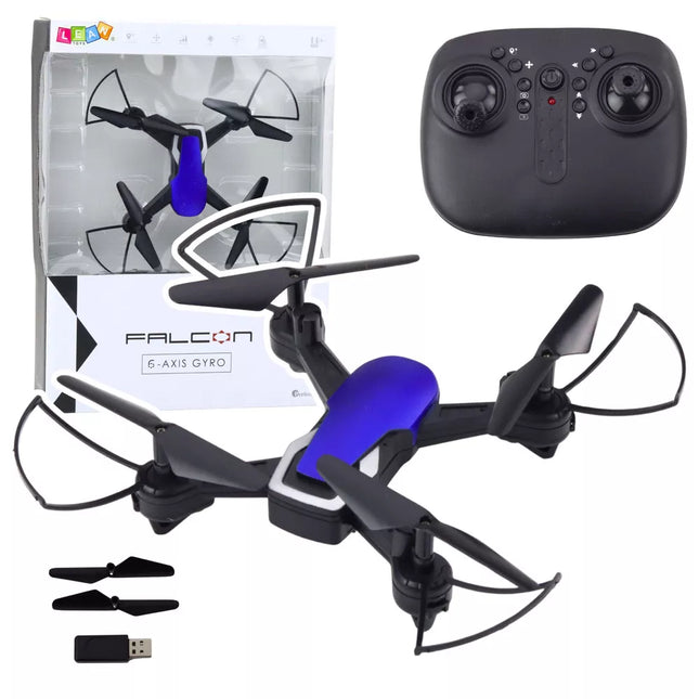 Mėlynas dronas su 6 ašių giroskopu, LED apšvietimu ir 360° sukimu