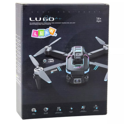 LU60 Dronas su dviguba HD kamera, LED apšvietimu ir programėle, juodas